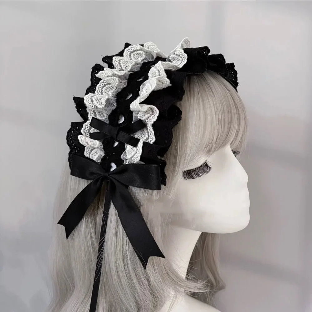 Gothic Lolita Wings Lace Headband – Ruffled Rivet Hairband Lace Hair Headband Axl Style 1