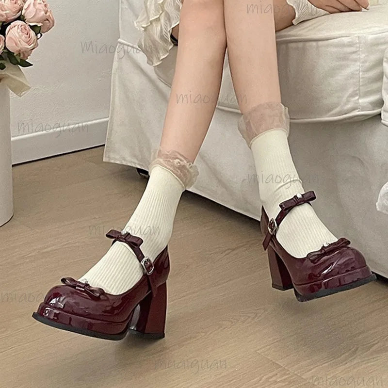 Women's Mary Jane Pumps – Butterfly-Knot Thick Block Heel Mary Jane Pumps Axl