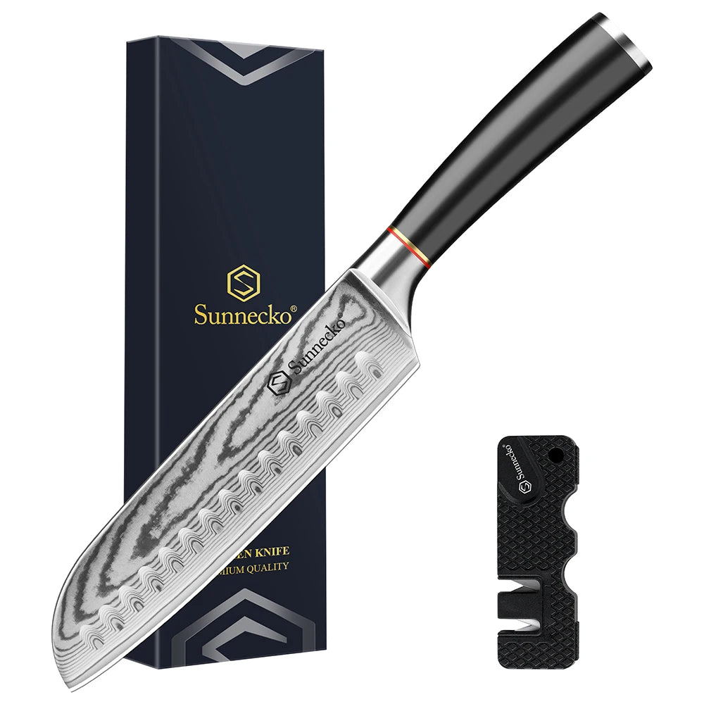 Sunnecko 7" Damascus Santoku Knife – 67-Layer VG10 Steel Damascus Santoku Knife Axl China Mainland 7 inch