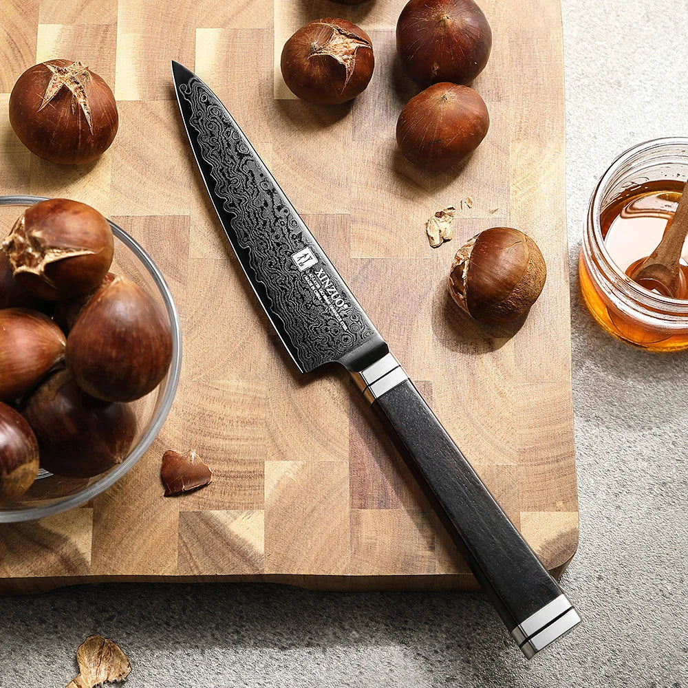 XINZUO 5.3" 67-Layer Damascus Steel Utility Knife | Gift Box Damascus Utility Knife Axl