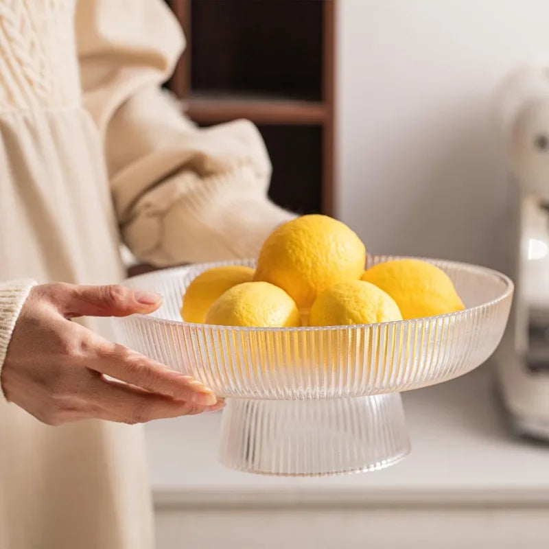 Clear Ribbed Glass Pedestal Fruit Bowl – Elegant Kitchen Decor Glass Pedestal Bowl Axl