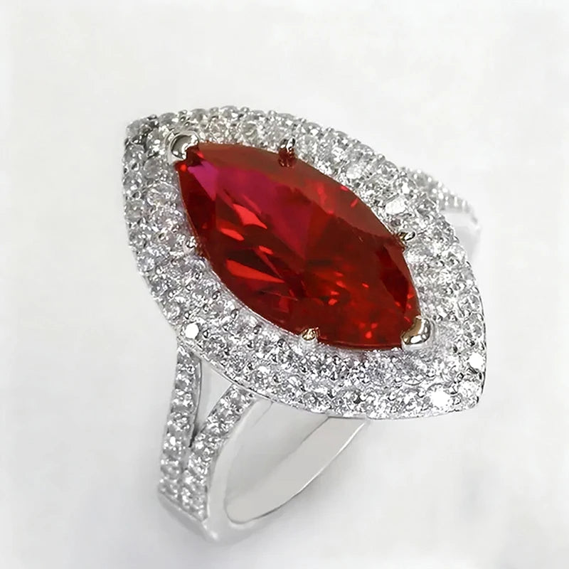 Huitan Marquise Red CZ Iced Out Ring for Women | Sizes 5–14 Fashion Ring Axl