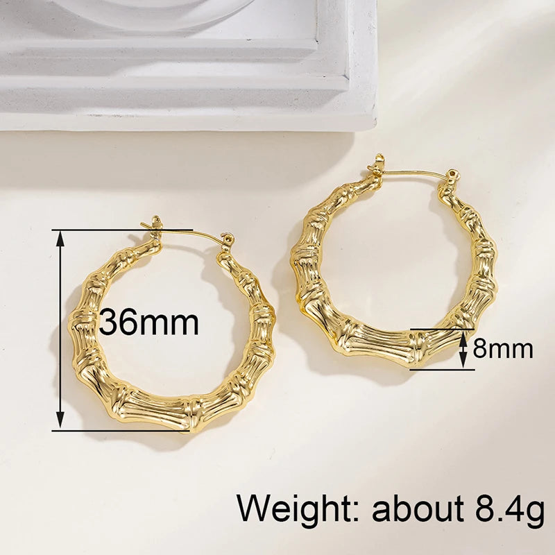 Huitan Gold Bamboo Hoop Earrings – Large Geometric Statement Hoop Earrings Axl