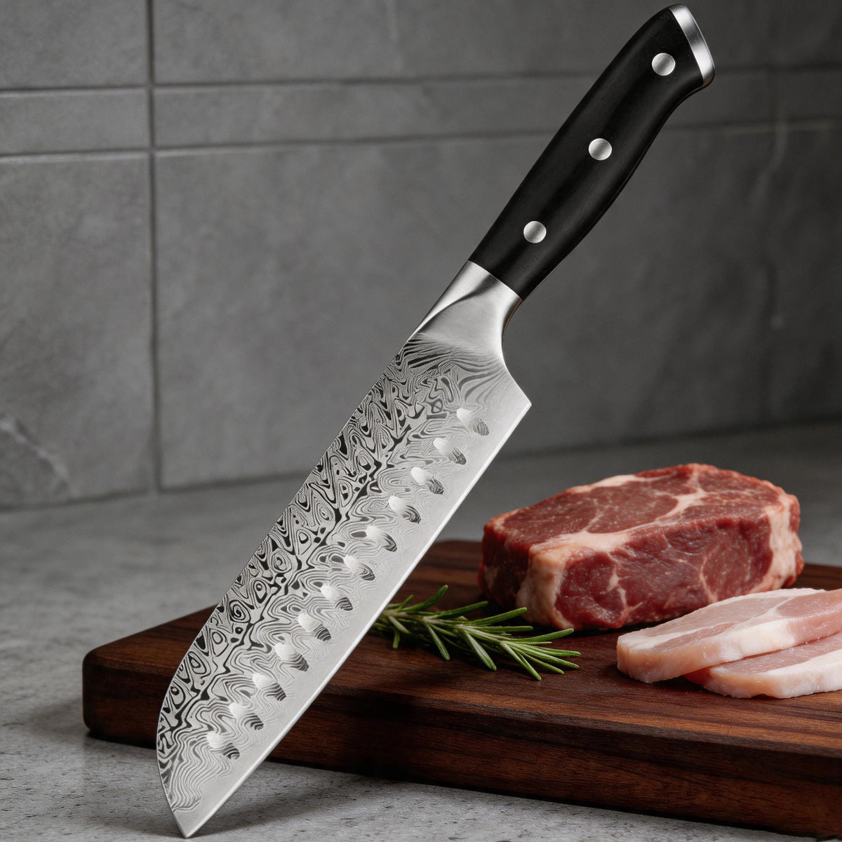 Damascus Chef's Knife 7-Inch | Sharp Engraved Kitchen Blade Chef's Knife Axl