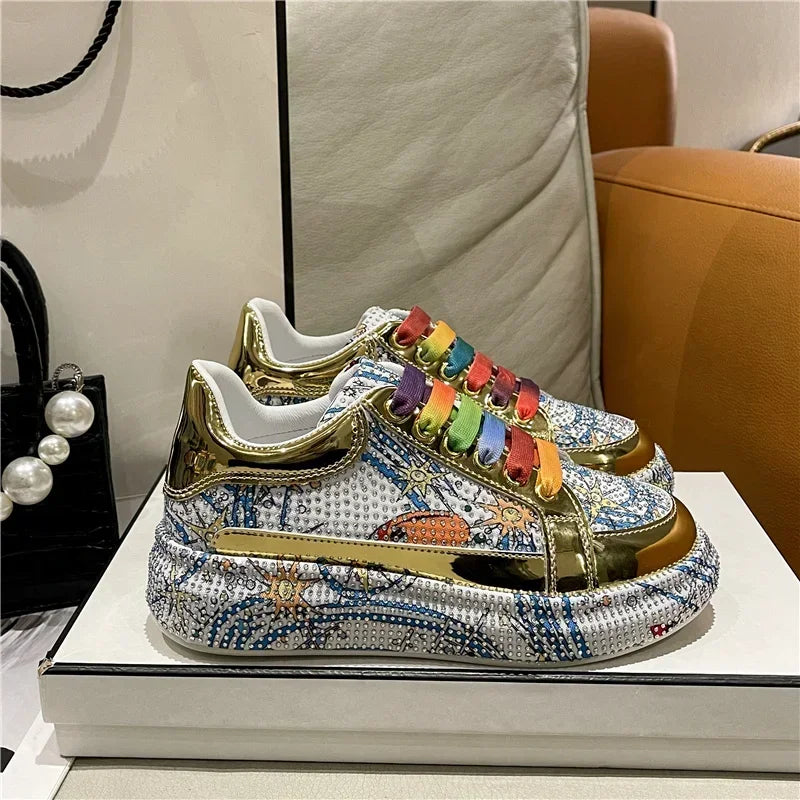 YEAE Rhinestone Platform Loafers – Women's Shiny Sneakers Platform Loafer Sneakers Axl
