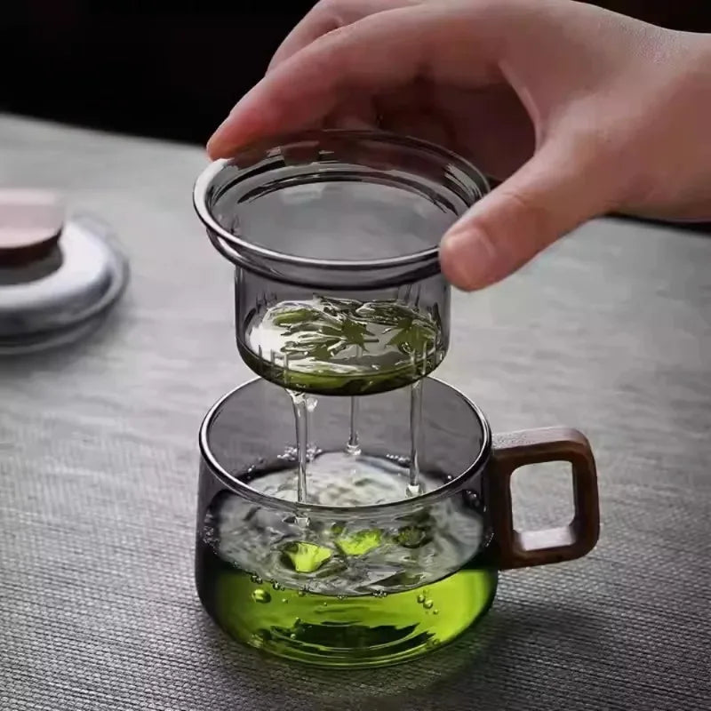 KEMORELA Black Glass Tea Cup – Tea-Water Separation Glass Tea Cup Axl