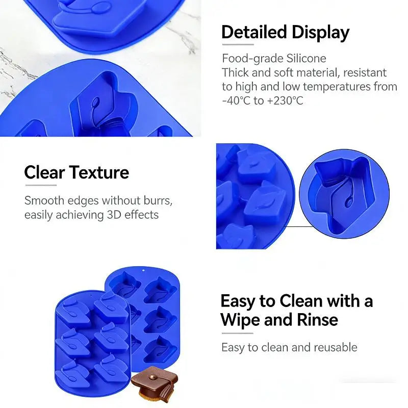 6-Cavity 3D Graduation Cap Silicone Mold | Chocolate & Cake Silicone Baking Mold Axl