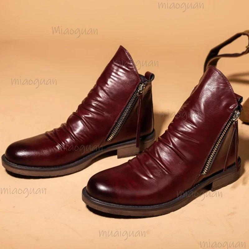 Men's Chelsea Ankle Boots – Tassel Zipper PU Leather Retro Men's Ankle Boots Axl