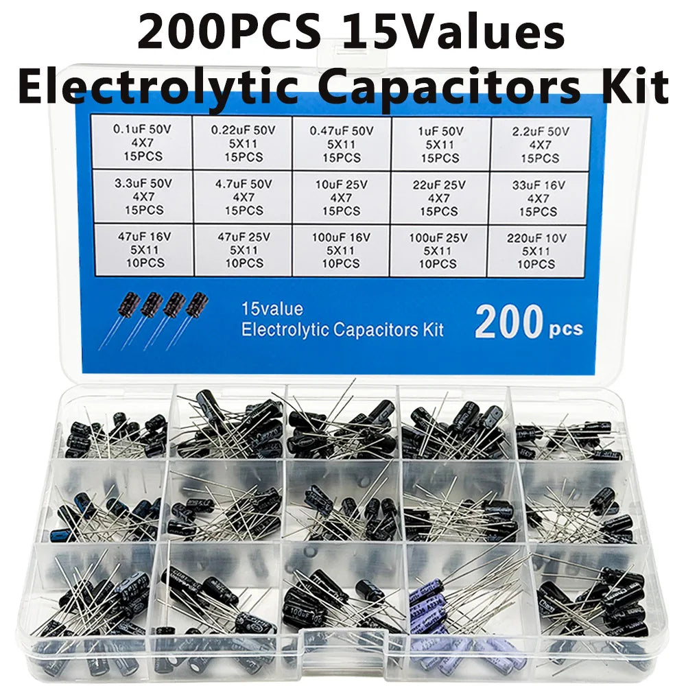 200 PCS Electrolytic Capacitor Kit – 15 Values 10V–50V Capacitor Assortment Kit Axl Default Title