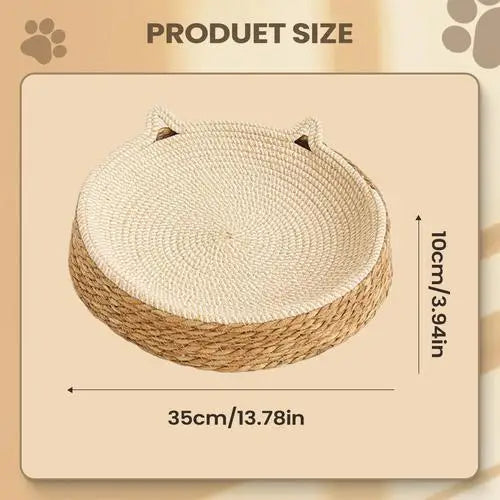 Circle Cat Scratcher Woven Nest Bed | Cotton Rope Kitten Ear Cat Scratcher Bed Axl White