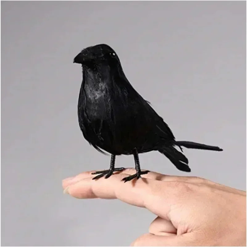 Realistic Black Crow Decoy | Feathered Bird Repellent & Decor Garden Bird Decoy Axl