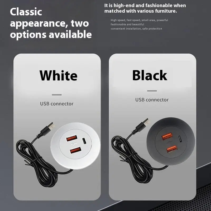 Desk Clamp USB Hub – 3 Outlets, 2 USB-A & Type-C Ports Desktop USB Charging Hub Axl