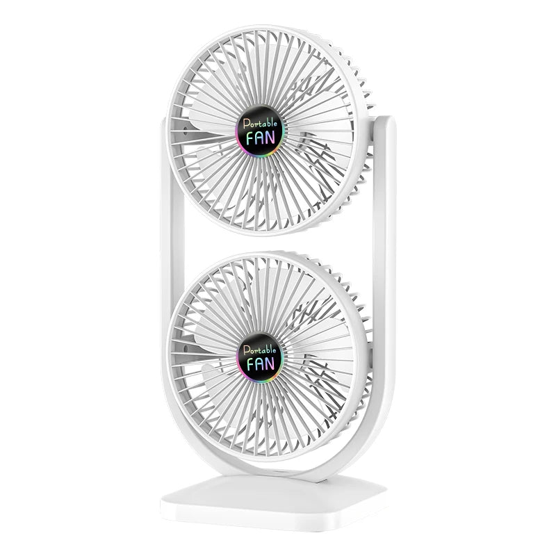 USB Rechargeable Dual-Head Portable Fan – 3-Speed Control Portable Desk Fan Axl white
