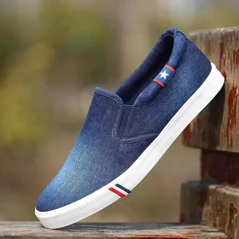Men's Slip-On Canvas Sneakers – Breathable Flat Loafers Canvas Slip-On Sneakers Axl Blue 43