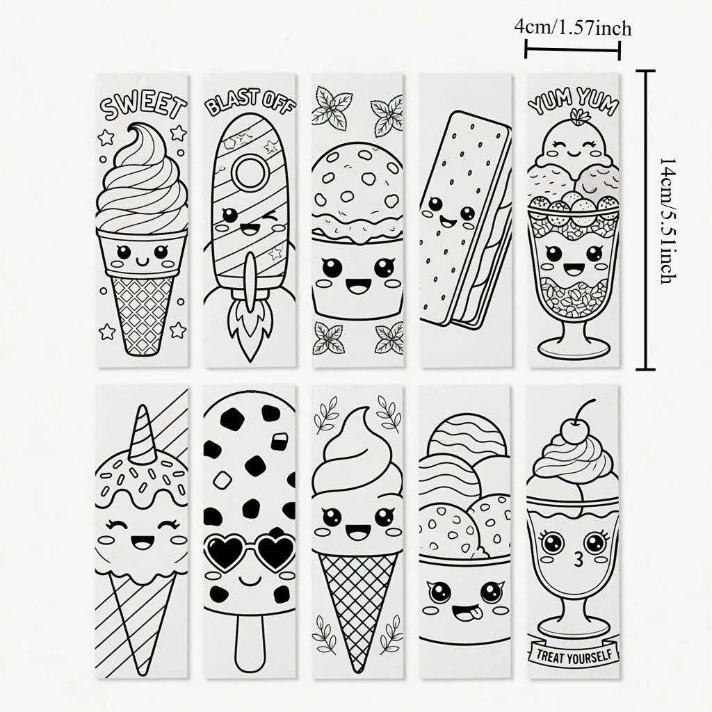 Kawaii Summer Beverage Coloring Bookmarks – DIY Cartoon Doodle Coloring Bookmarks Axl