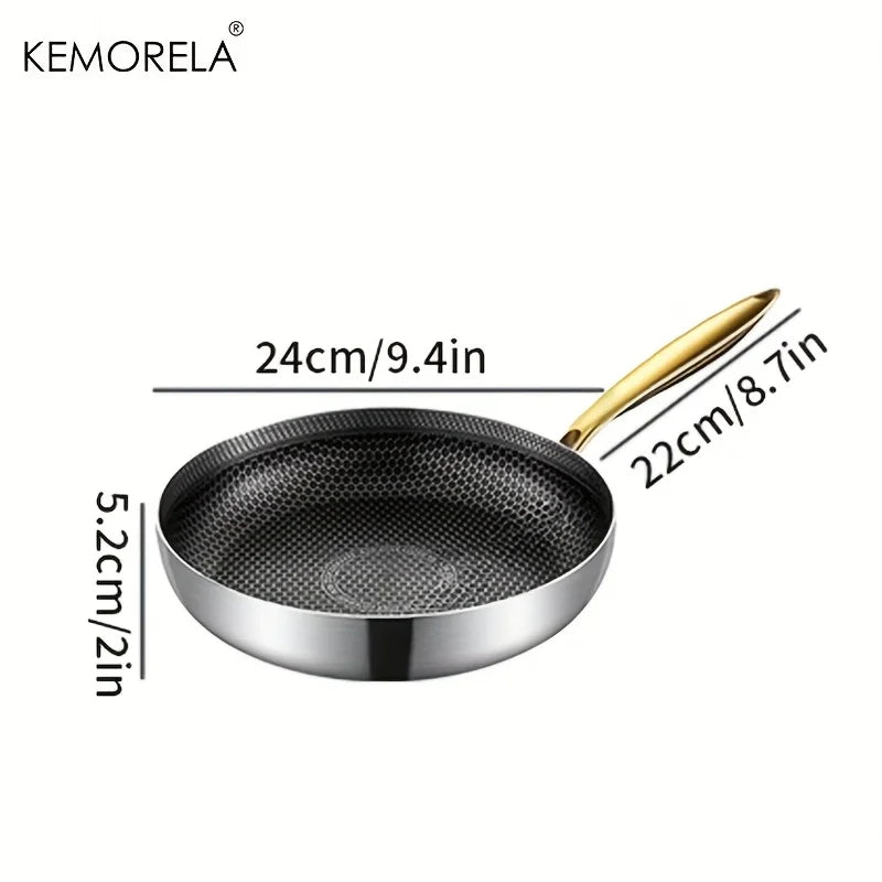 KEMORELA 316 Stainless Steel Honeycomb Non-Stick Wok Frying Pan Stainless Steel Frying Pan Axl 24cm