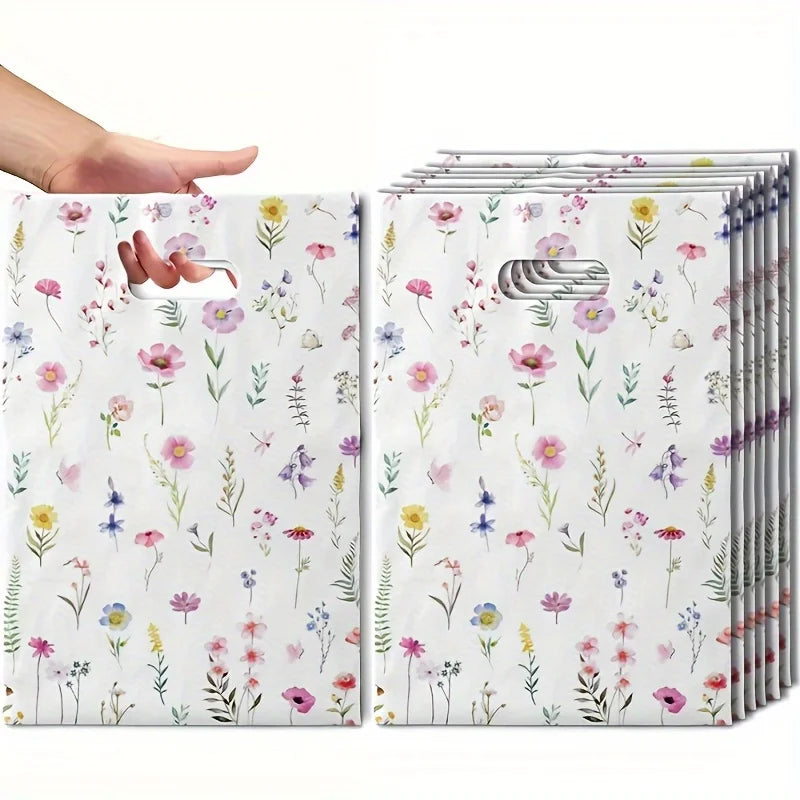 Summer Wildflower Plastic Gift Bags – Floral Butterfly Design 30/50pc Decorative Gift Bags Axl