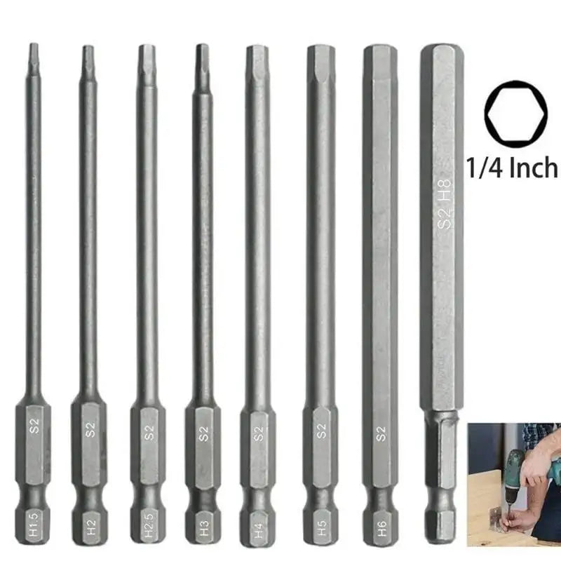 8-Pc Magnetic Hex Screwdriver Bit Set 100mm S2 Steel H1.5–H8 Hex Screwdriver Bit Set Axl