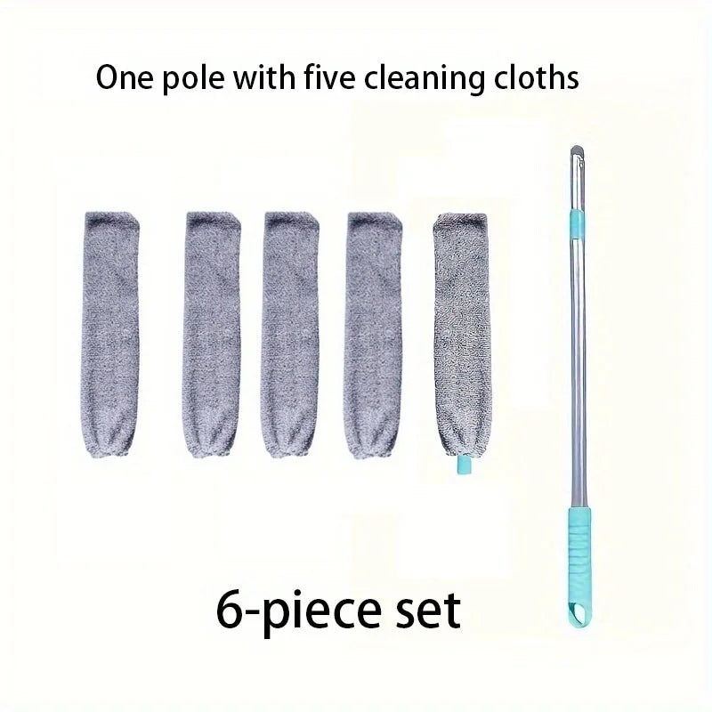 Extendable Long Handle Duster Set with 5 Microfiber Cloths Long Handle Duster Axl Grey-6pcs