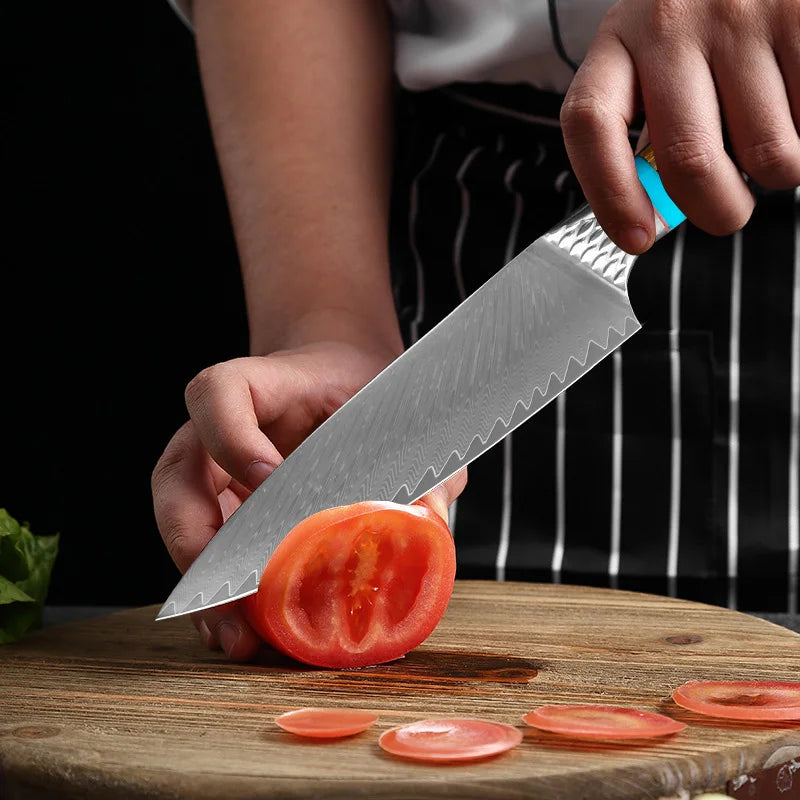 InLeung Damascus VG10 Chef Knife – Colored Wood Handle Damascus Chef Knife Axl
