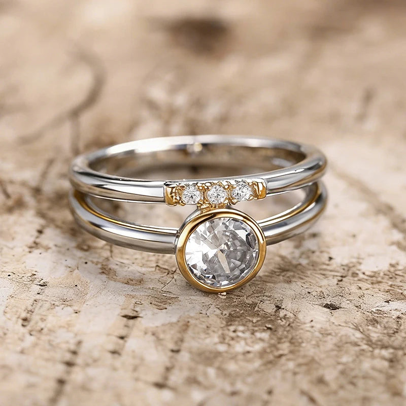 Huitan Two-Tone CZ Ring for Women | Sparkling Party Jewelry Fashion Ring Axl
