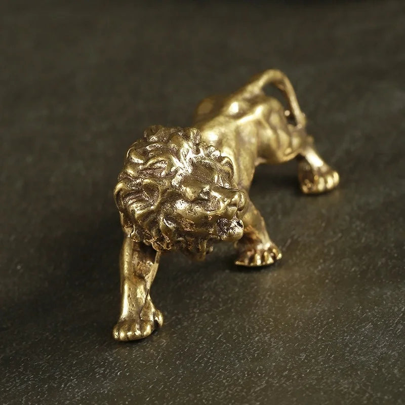Antique Bronze Lion Statue – Solid Copper Brass Miniature Figure Decorative Figurine Axl