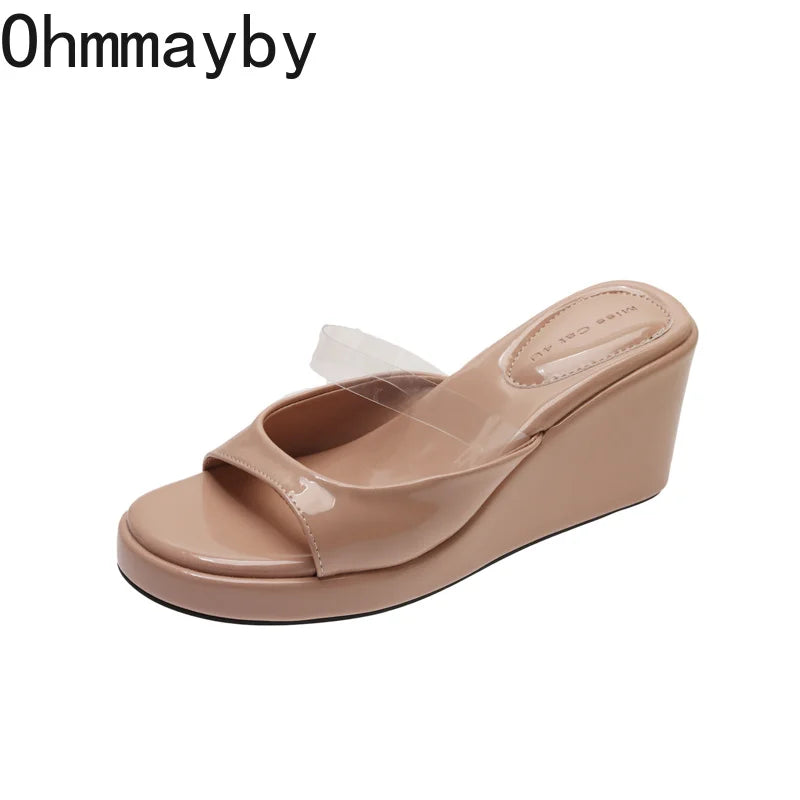 Women's Platform Wedge Slippers | Transparent PVC Slides Platform Wedge Slippers Axl
