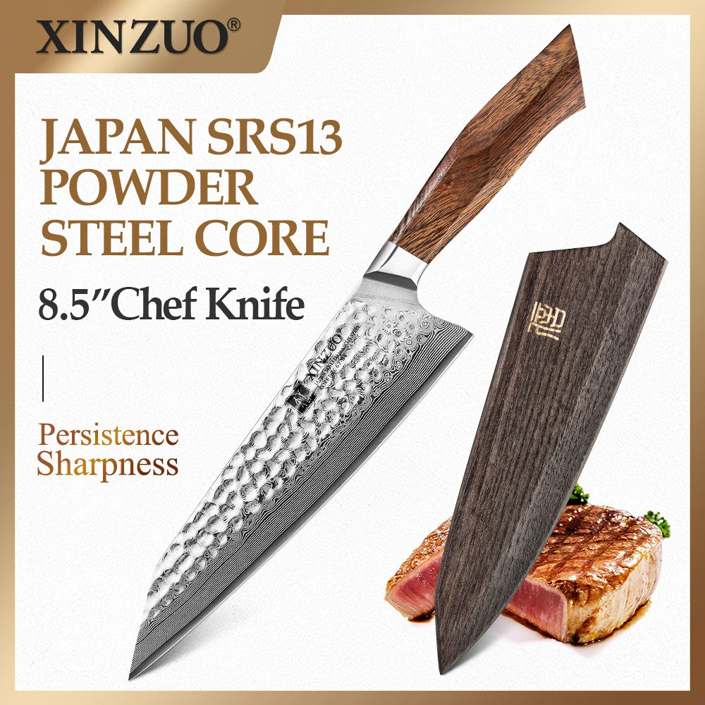 XINZUO 8.5" Damascus SRS13 Chef Knife – Ironwood Handle Damascus Chef Knife Axl