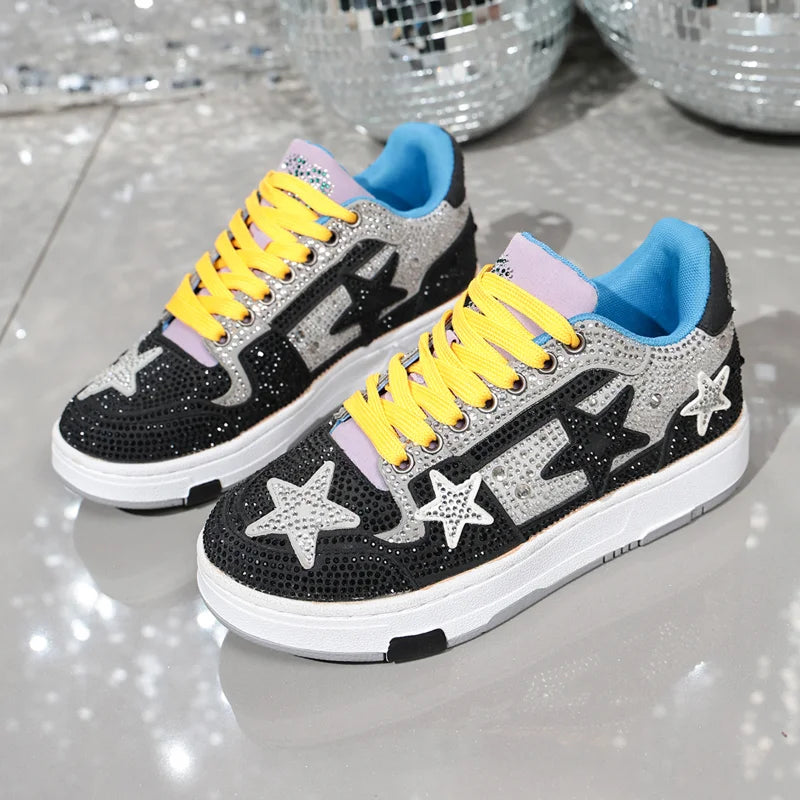 UXST Women's Rhinestone Star Sneakers – Bling Fashion Shoes Fashion Sneakers Axl Blue 40