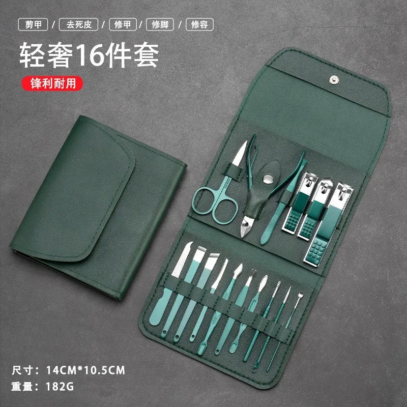 Stainless Steel Nail Clipper & Cuticle Remover Manicure Set Nail Care Set Axl 16-piece set in dark