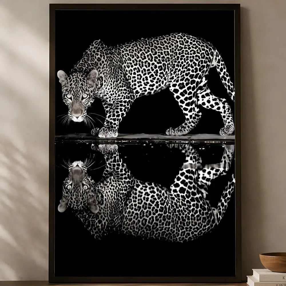 Black & White Leopard Self-Stick Wall Art Poster | Waterproof Wall Art Poster Axl White05 30X40cmNoframe