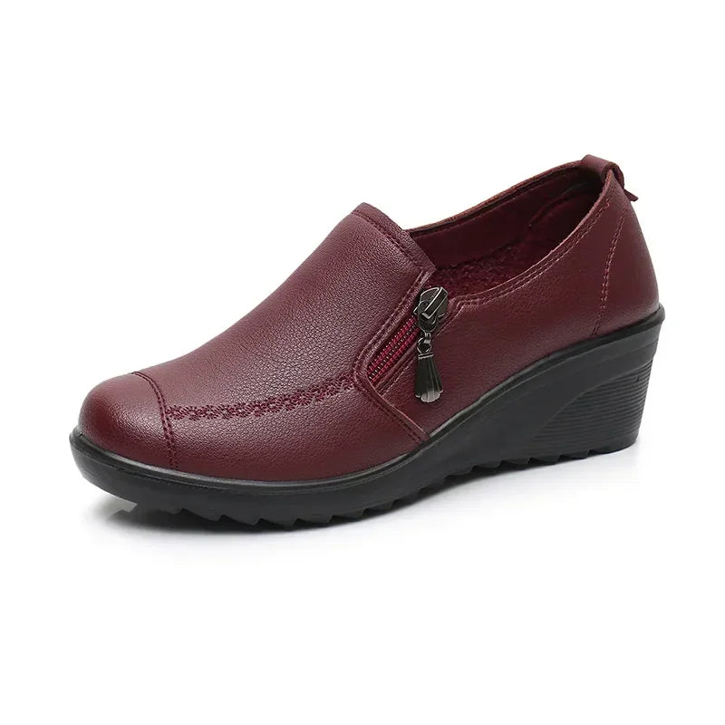 Women's Wedge Loafers – Microfiber Casual Slip-On Shoes Wedge Loafers Axl Red-3290 36