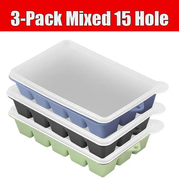 3-Pack Silicone Ice Cube Trays with Lids – 15 Grid Freezer Molds Silicone Ice Tray Axl 3-Pack Mixed 15 Hole