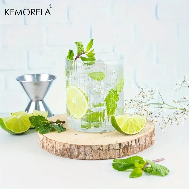KEMORELA Vintage Ribbed Glass Cup Set 300ml | 4 or 6 Piece Glass Cup Set Axl