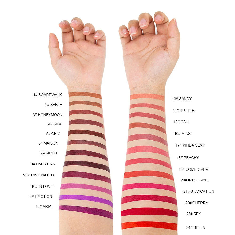 24-Color Vegan Matte Lipstick – Waterproof, Private Label Matte Lipstick Set Axl