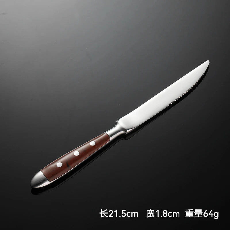 6-Piece Stainless Steel Flatware Set – Knife, Fork & Spoon Flatware Set Axl Brown Steak knife