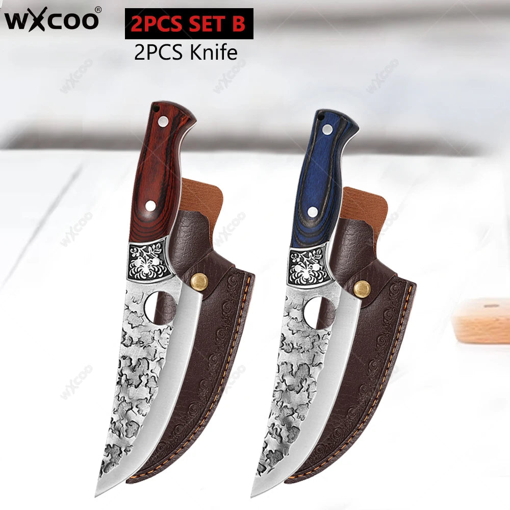 WXCOO Forged Stainless Steel Chef Knife Set with Cover Kitchen Knife Set Axl 2PCS SET C