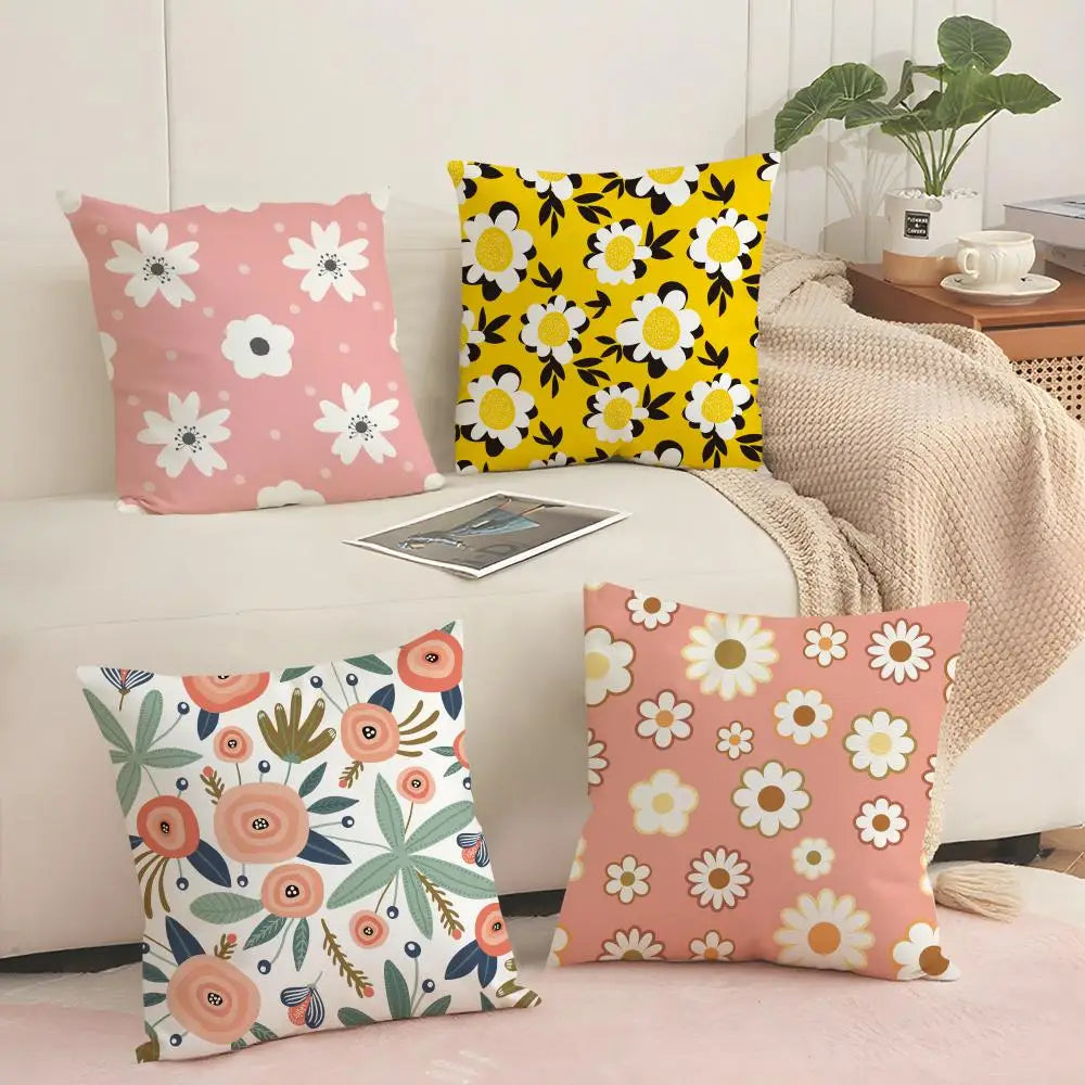 Floral Linen Cushion Cover – Breathable Pillowcase Hidden Zipper Cushion Cover Axl