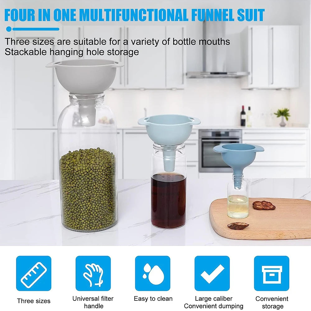4-in-1 Kitchen Funnel Set with Strainer – BPA-Free Food Grade Kitchen Funnel Set Axl