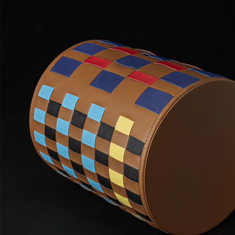 Colorful Leather Woven Round Storage Basket – Organizer Bin Storage Basket Axl