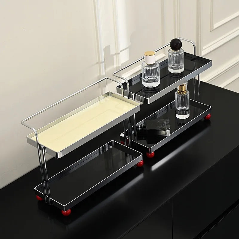 Double-Tier Cup & Cosmetics Organizer Rack – Metal & Wood Storage Organizer Rack Axl
