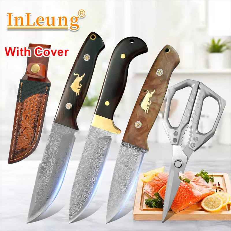 Damascus VG10 Steel Kitchen Knife – Wood Handle | InLeung Damascus Kitchen Knife Axl