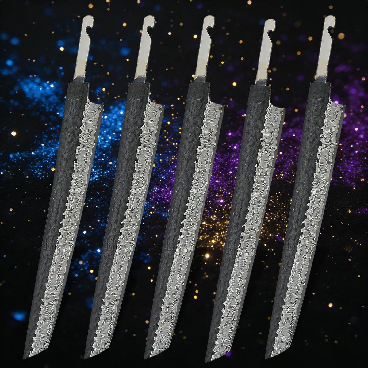 Damascus Steel Sashimi Knife Blade Set – DIY Forged 1–7 PCS Damascus Knife Blade Axl Knife Blade-5PCS