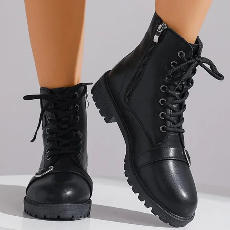 Women's Platform Ankle Boots – Metal Heart Buckle & Zip Platform Ankle Boots Axl black 36