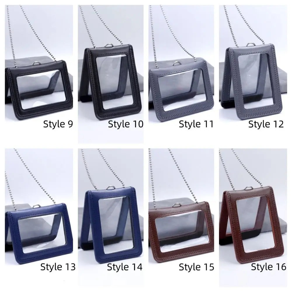 Double-Sided Leather Badge Holder with Neck Strap & Clip Leather Badge Holder Axl