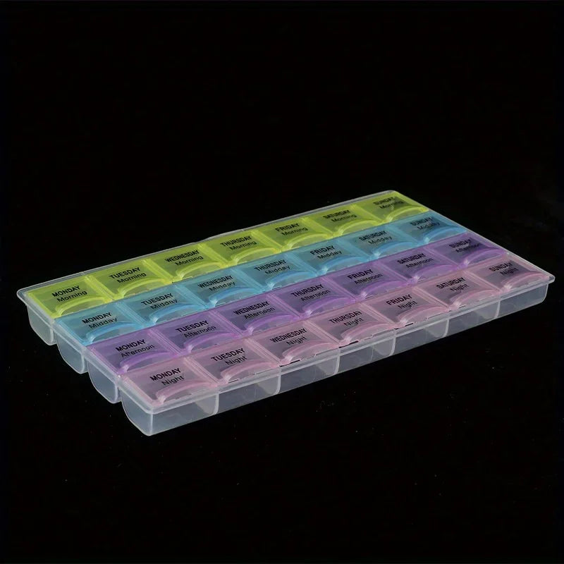 28-Grid Portable Pill Organizer Box – Large Capacity Weekly Pill Organizer Box Axl