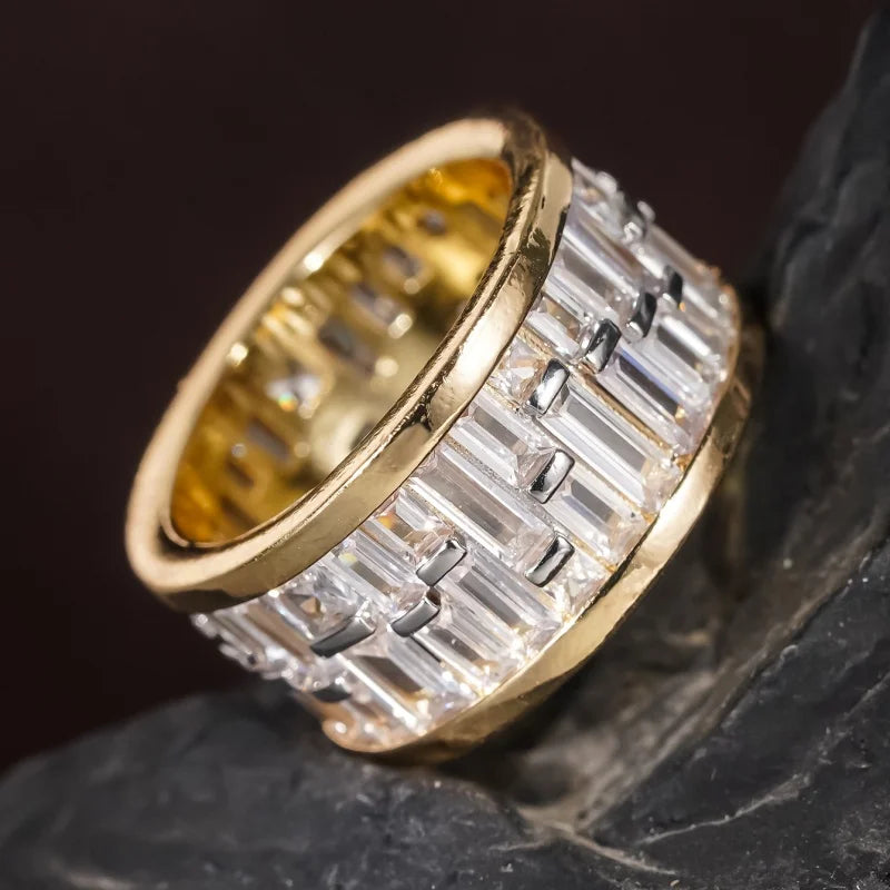Huitan Two-Tone CZ Pave Wedding Band Ring for Women Fashion Ring Axl