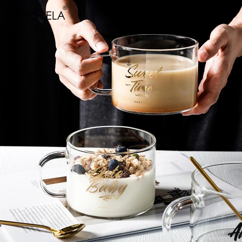 KEMORELA 500ml Creative Letter Glass Mug with Handle Glass Mug Axl