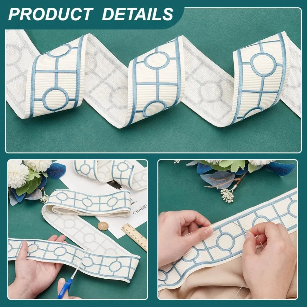 Aqua Jacquard Geometric Embroidery Ribbon 65mm x 2M Decorative Craft Ribbon Axl