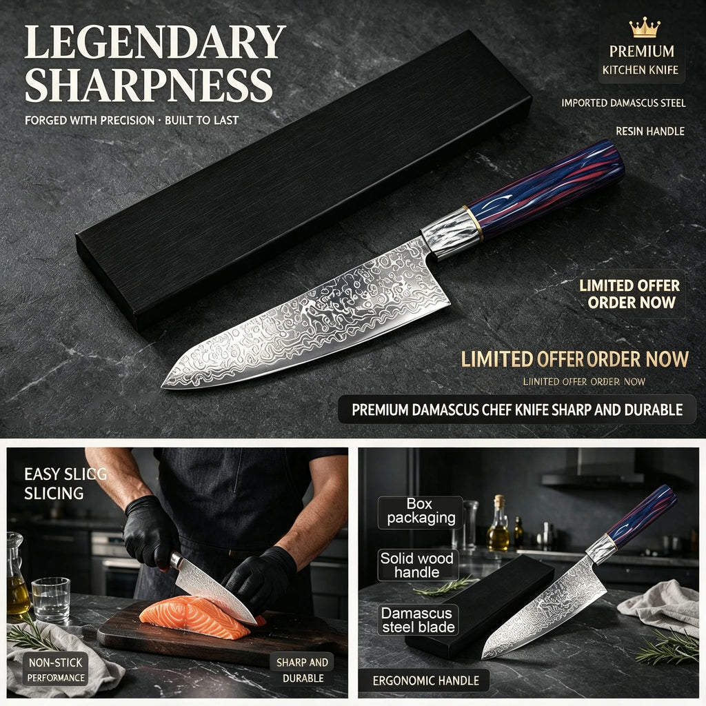 Japanese Damascus Chef's Knife – 20cm Solid Wood Handle Damascus Chef's Knife Axl